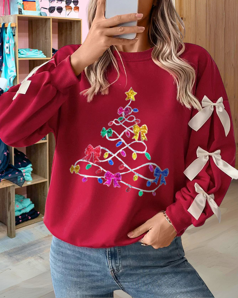 Christmas Lights Bow Sequined Sweatshirt