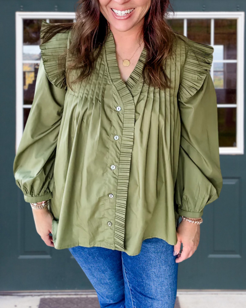 Trendy Ruffled V-Neck Blouse