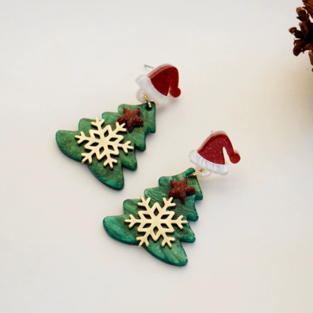 Christmas Tree Snowflake Earrings
