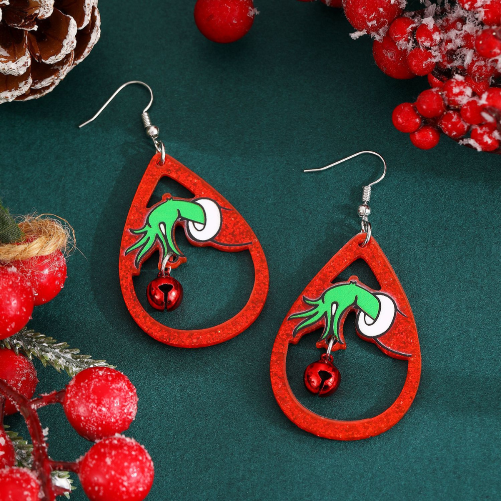 Grinch Bell Teardrop Earrings