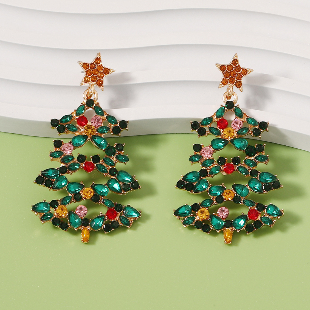 Chic Christmas Tree Diamond Earrings