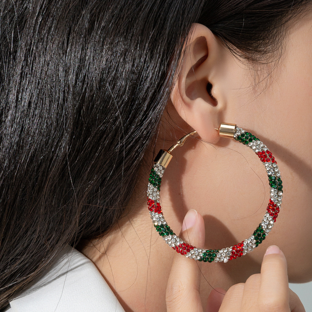 Christmas Diamond Hoop Earrings
