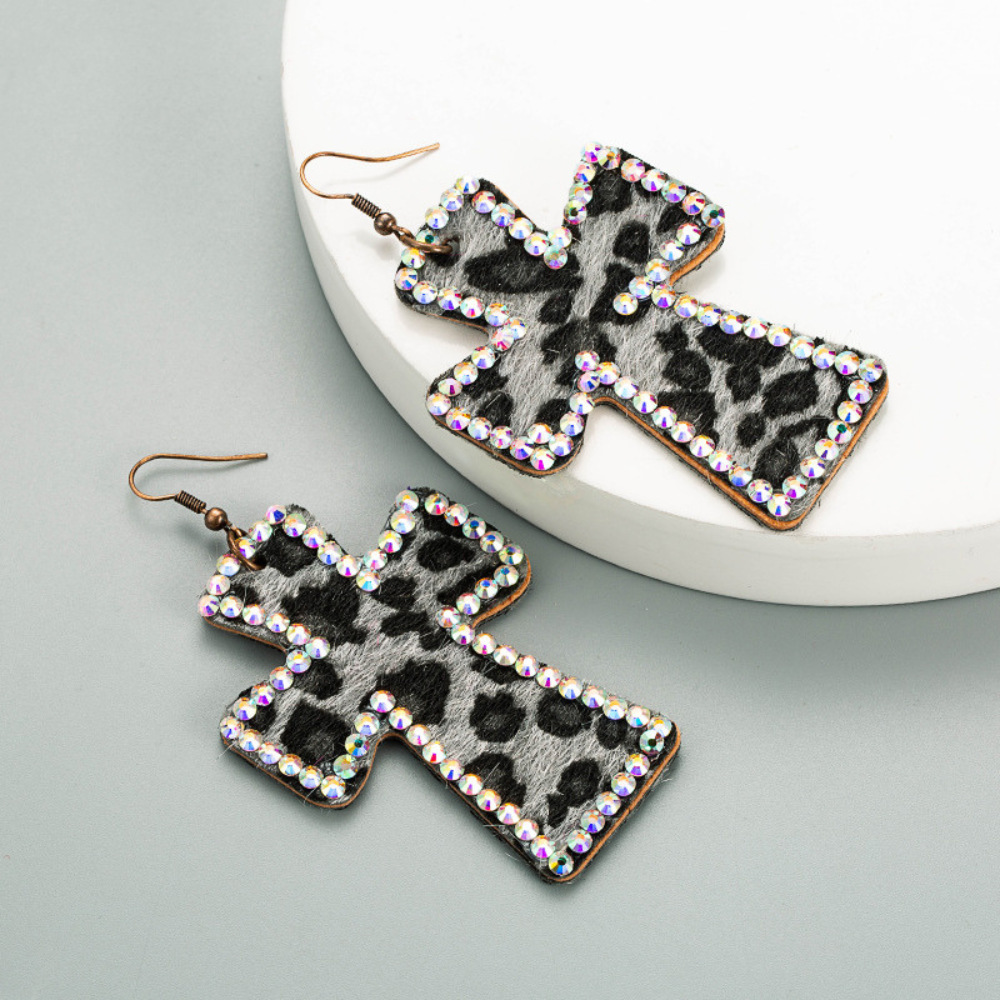 Unique Leopard Cross Earrings