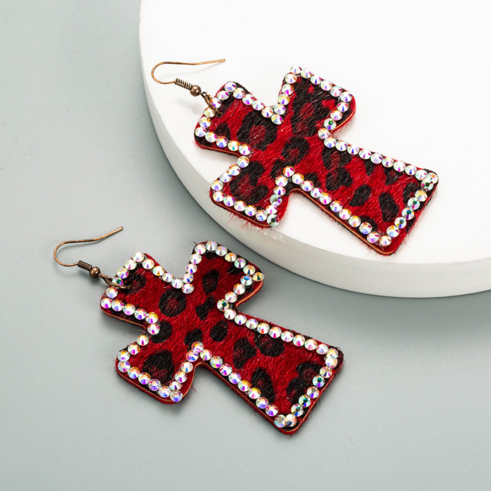 Unique Leopard Cross Earrings