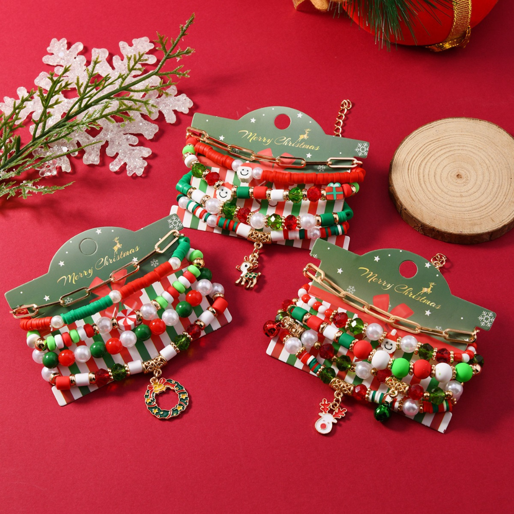 Christmas Beaded Metal Bracelet