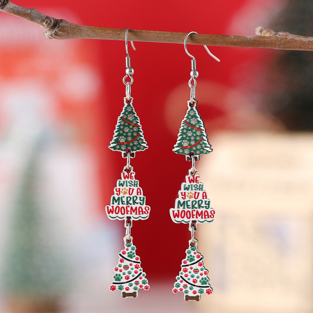 Christmas Tree Plaid Snowflake Earrings