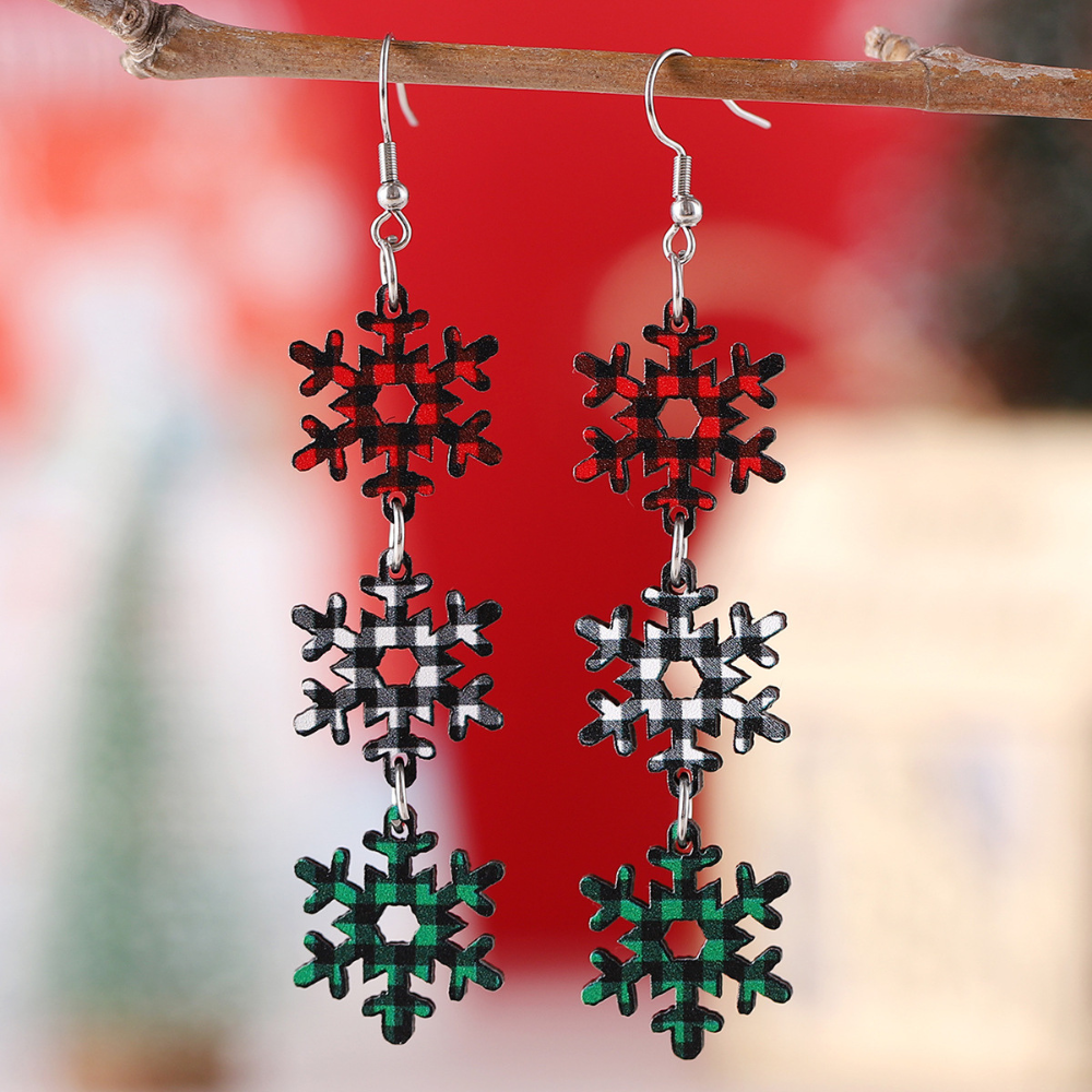 Christmas Tree Plaid Snowflake Earrings