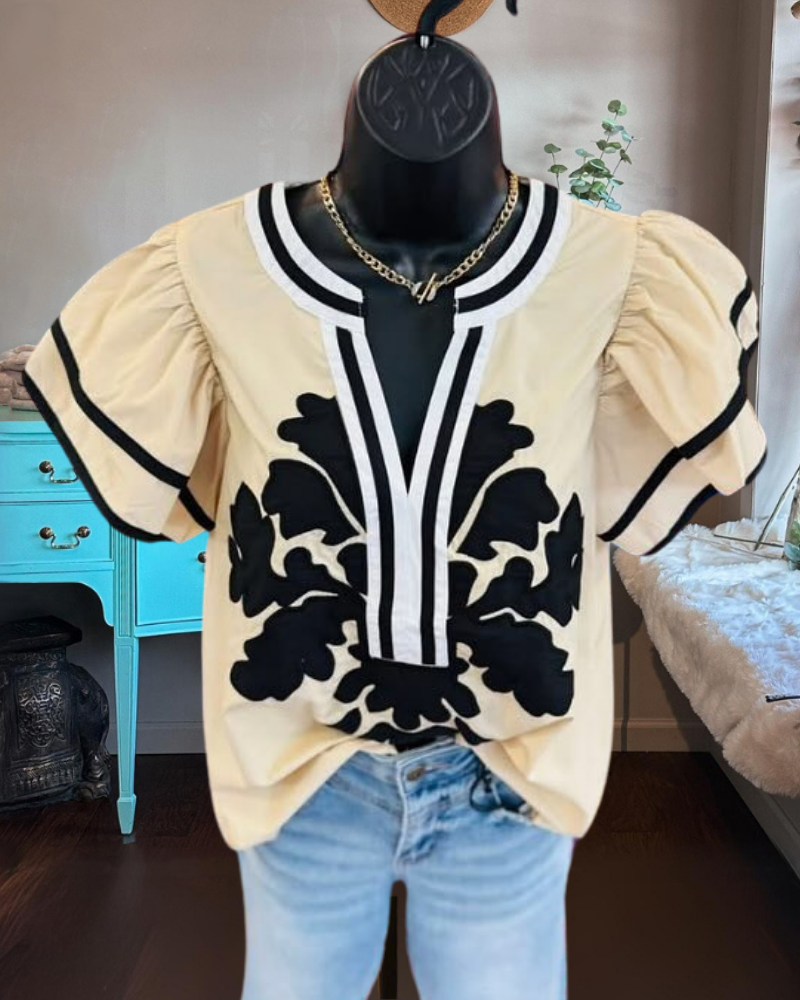 Trendy Ruffle Floral V-Neck Top