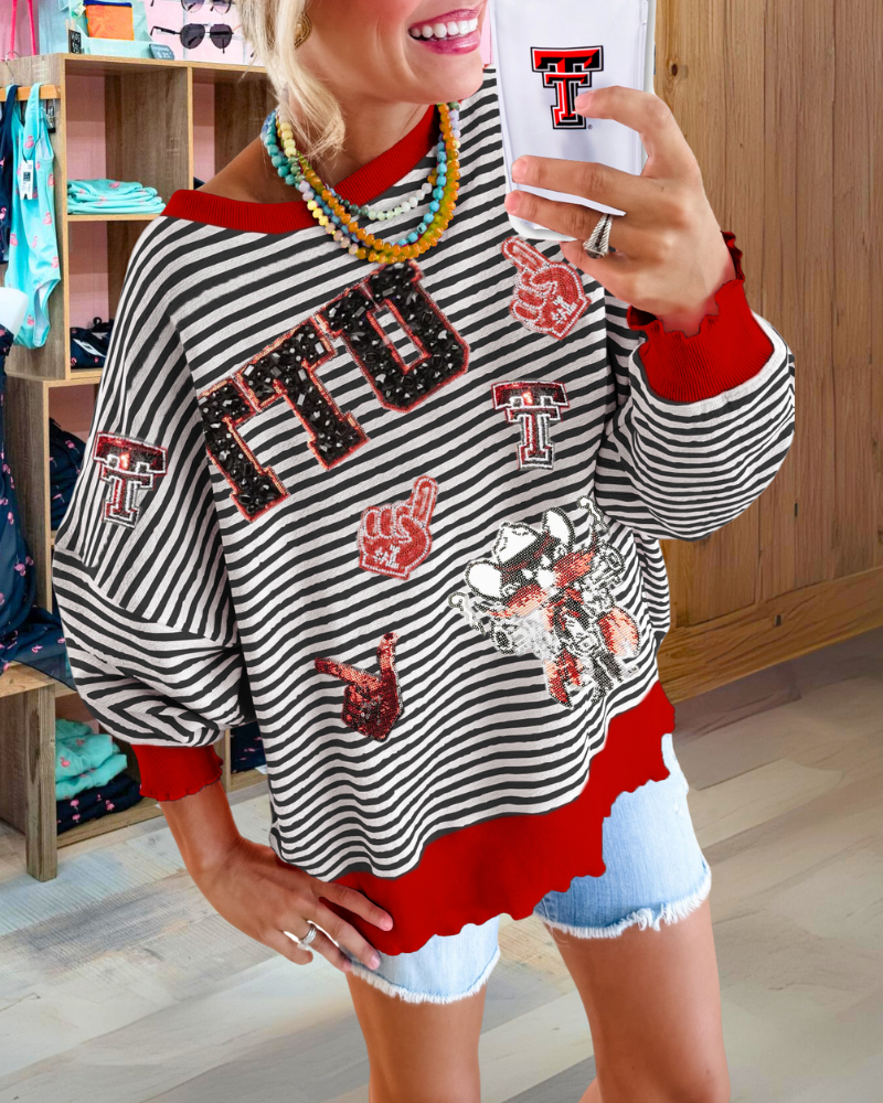 TTU Raider Sequin Striped Sweatshirt