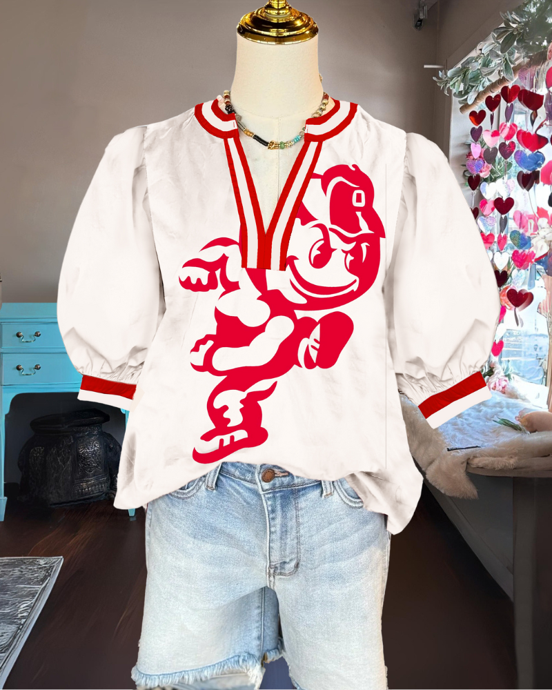 OHIO STATE Stripe Trimmed Satin Top