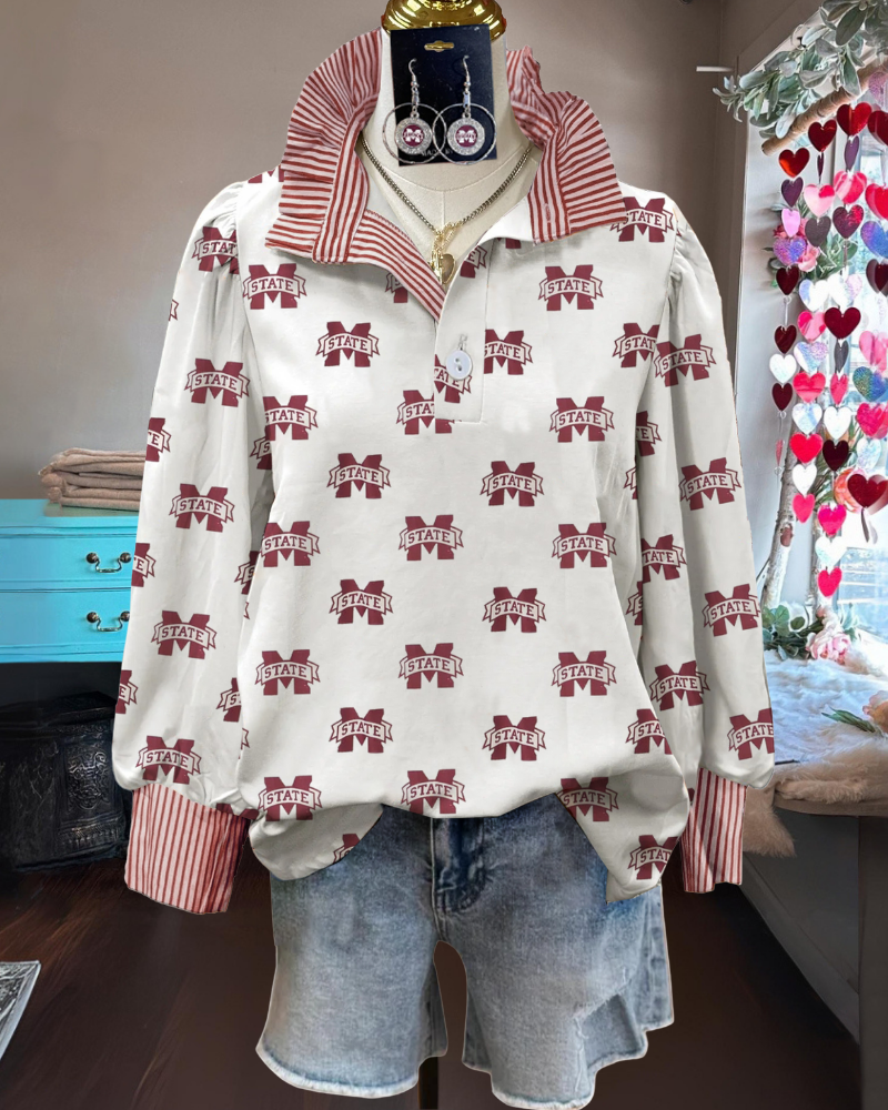 MSU State Ruffled Striped Trim Top