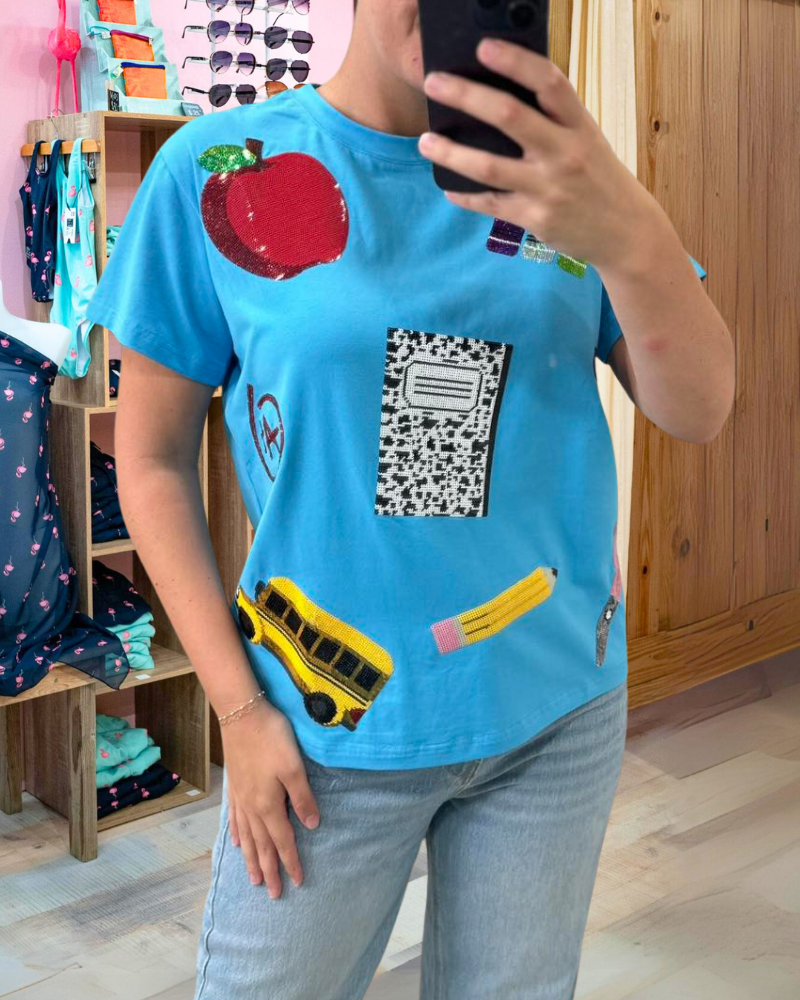School Mixed Graphic Sequin Tee