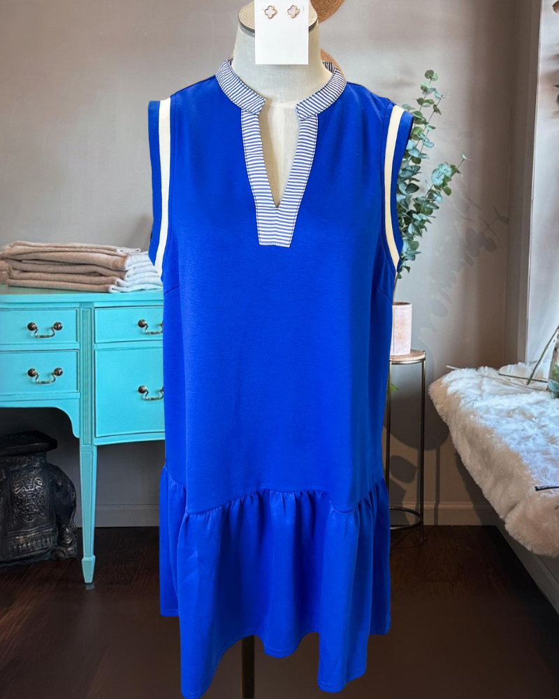Trendy Stripes Trim Sleeveless Dress