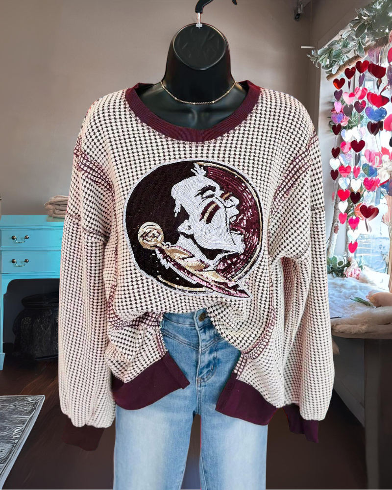 FSU Seminoles Sequined Plaid Sweatshirt