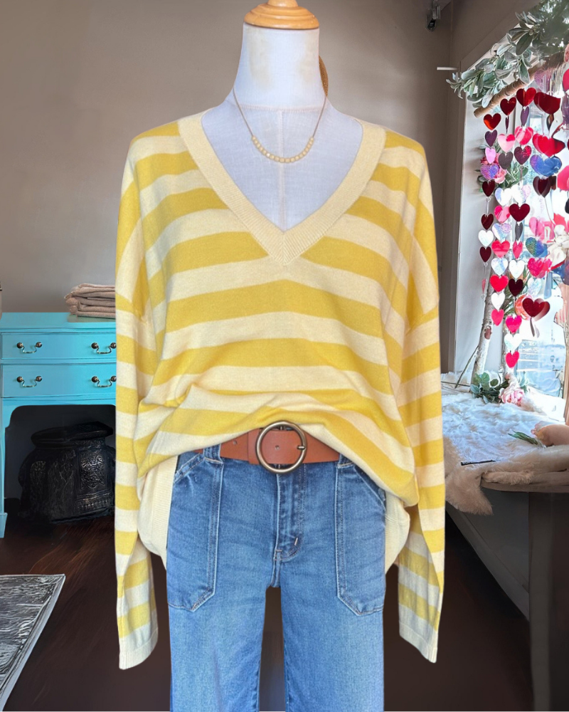 Classic Striped Ribbed Trim Top