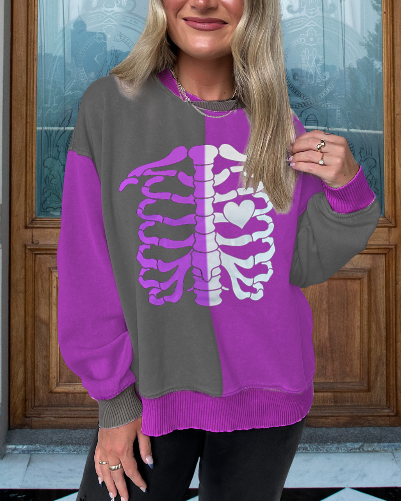 Unique Skull Colorblock Sweatshirt