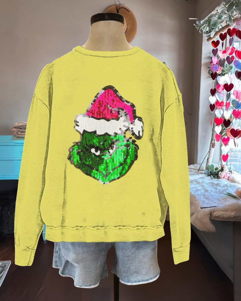 Playful In My Grinch Era Sequin Sweatshirt