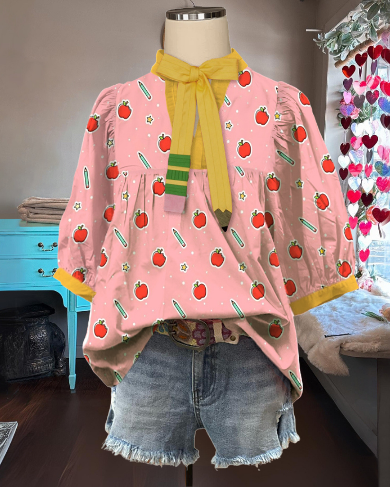 Playful Pencil Apple Bow Top