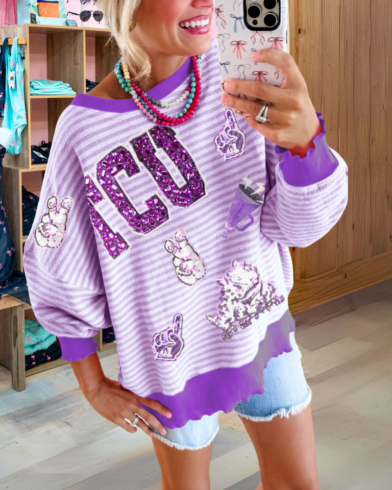 TCU Horned Frogs Sequin Striped Sweatshirt