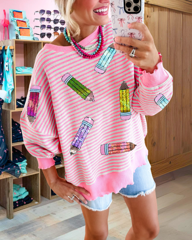 Pencil Sparkle Striped Sweatshirt