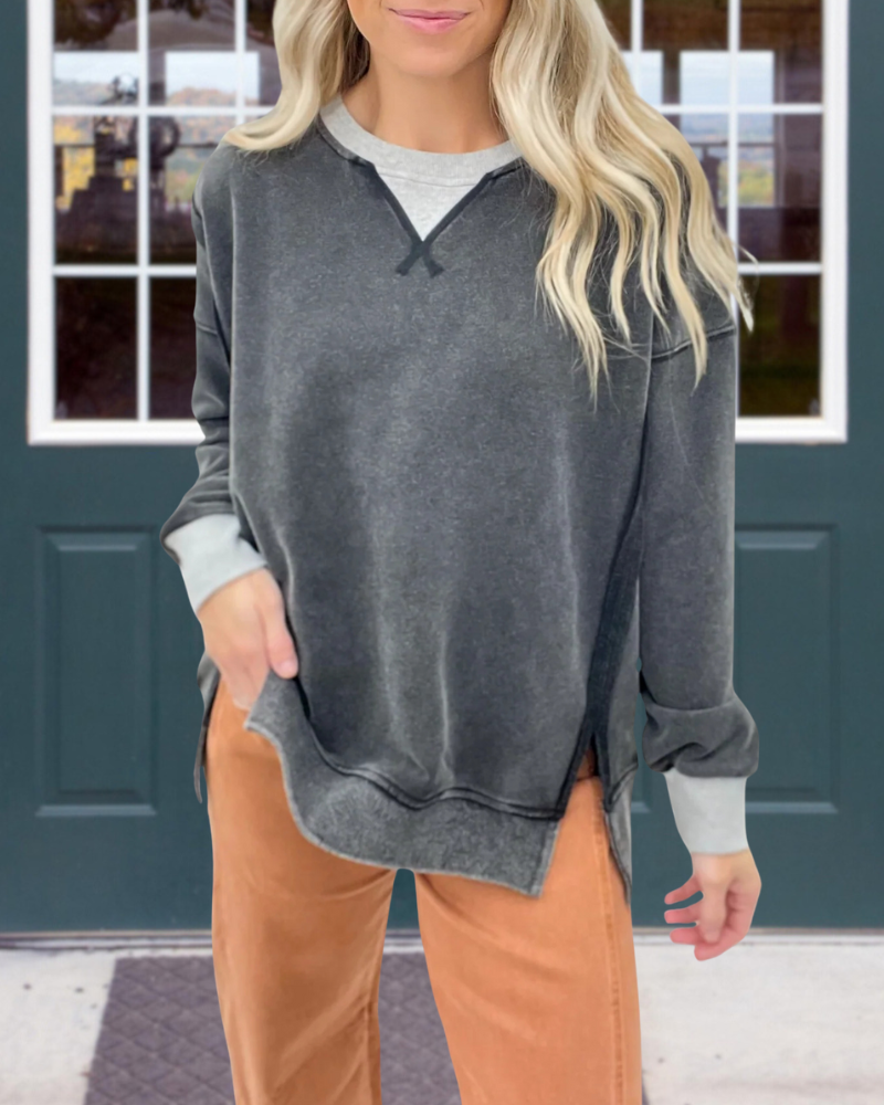 Casual Washed Crewneck Sweatshirt