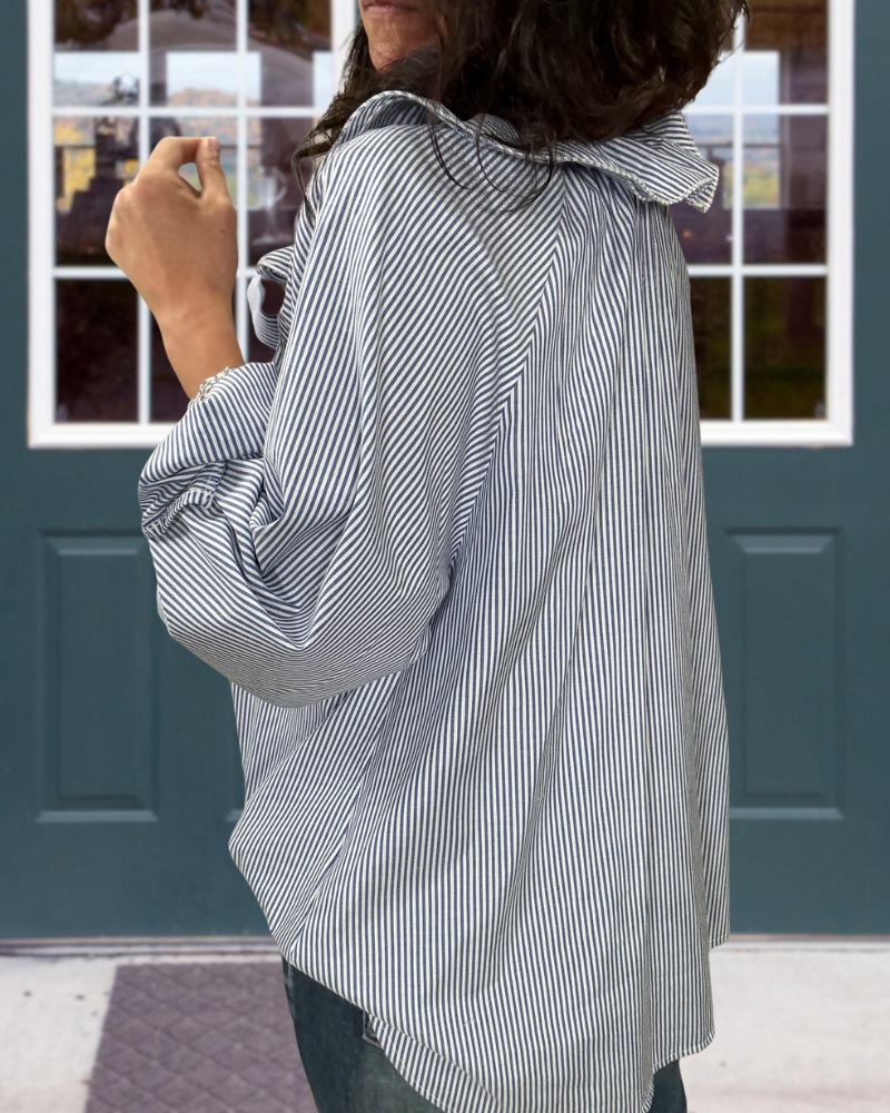 Ruffle Tie Neck Striped Top