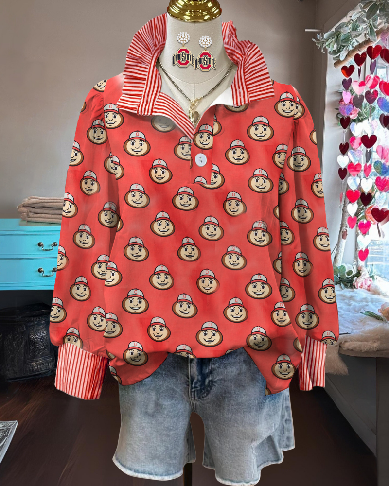 Ohio Brutus Buckeye Stripe Trim Top