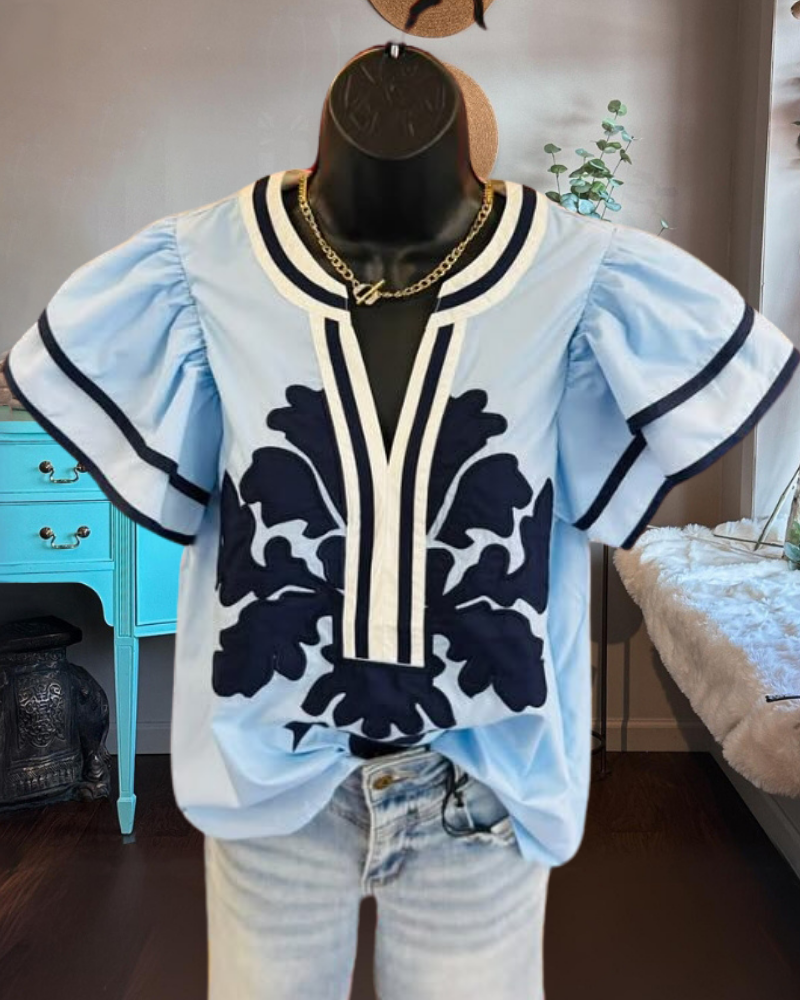Trendy Ruffle Floral V-Neck Top