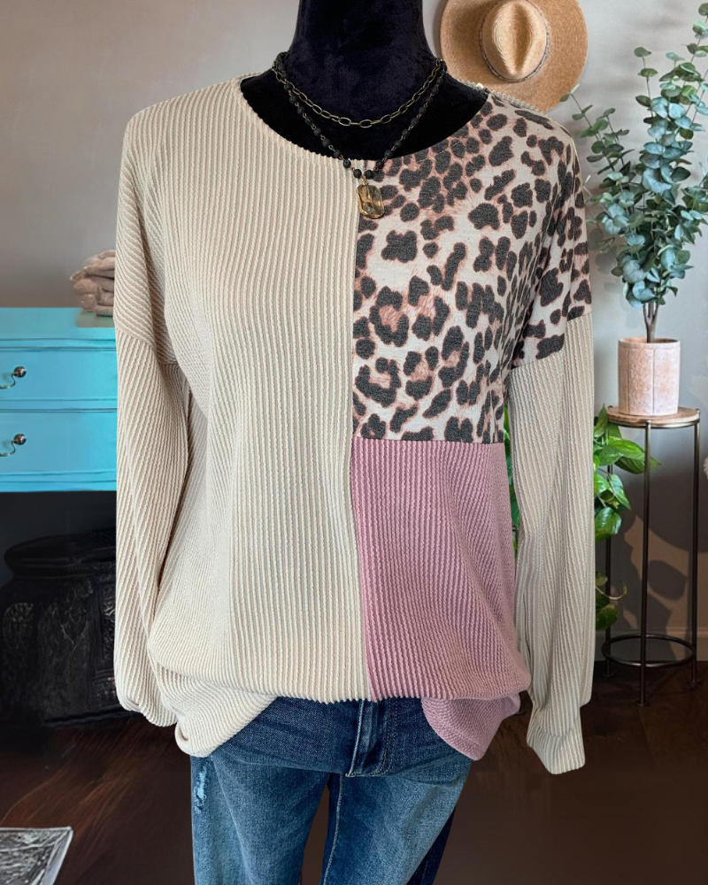 Fun Leopard Patchwork Knit Top