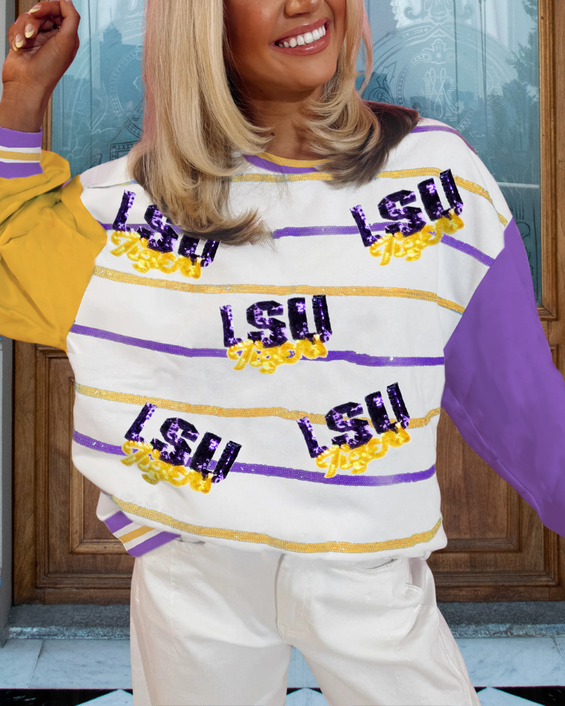 LSU Tiger Sequined Colorblock Sweatshirt