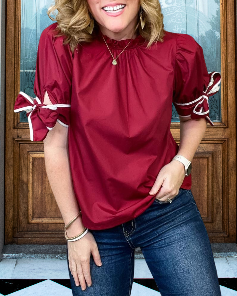 Satin Bow Sleeve Top