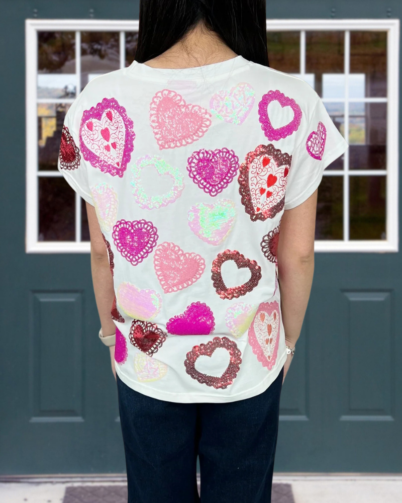 Heart Sequined Crewneck T-Shirt