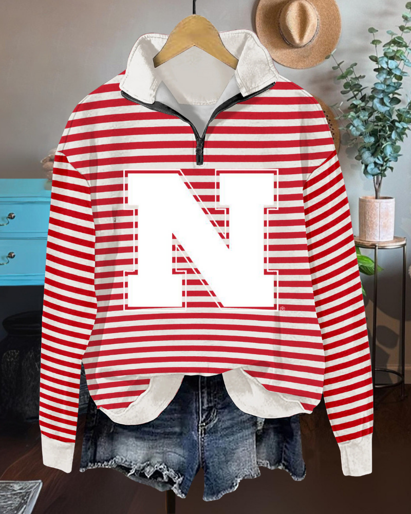 Nebraska Stripe Half-Zip Pullover