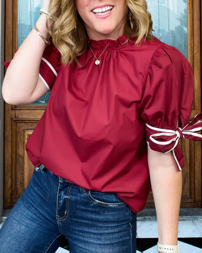 Satin Bow Sleeve Top
