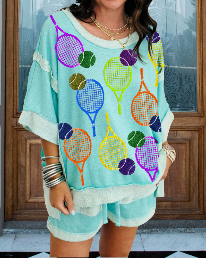 Tennis Embroidered Shorts Set
