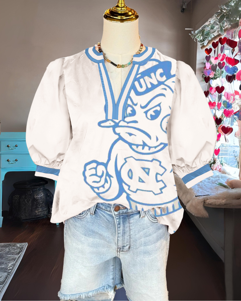 UNC Rameses V-Neck Satin Top