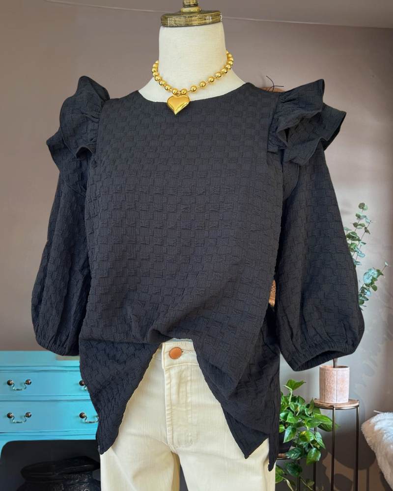 Jacquard Puff Sleeve Top