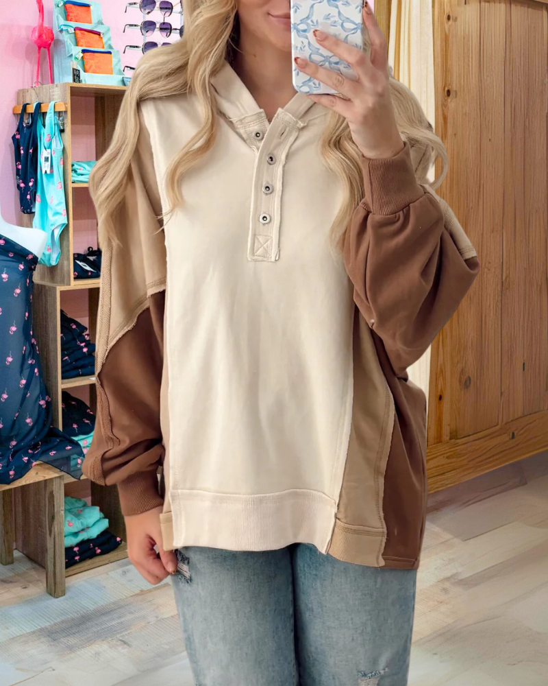 Colorblock Half-Open Collar Button Pullover