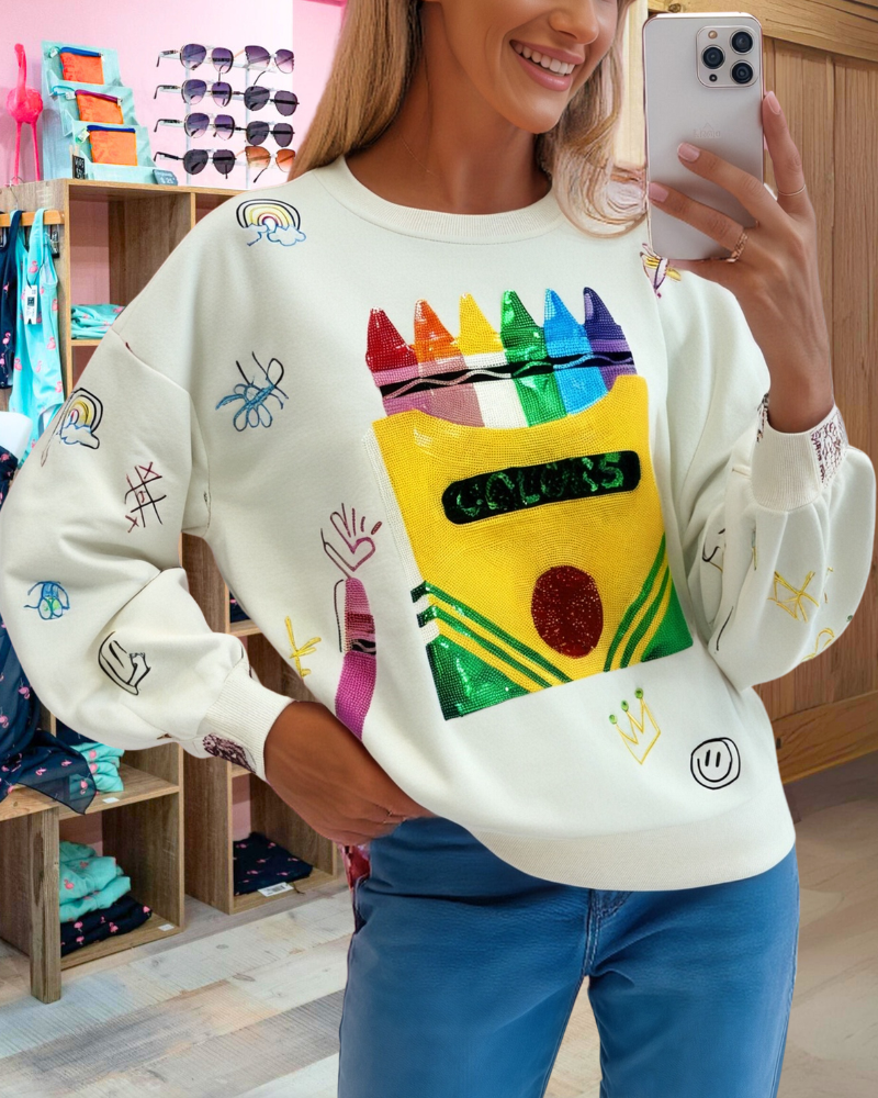 Sequin Embroidered Crayon Top
