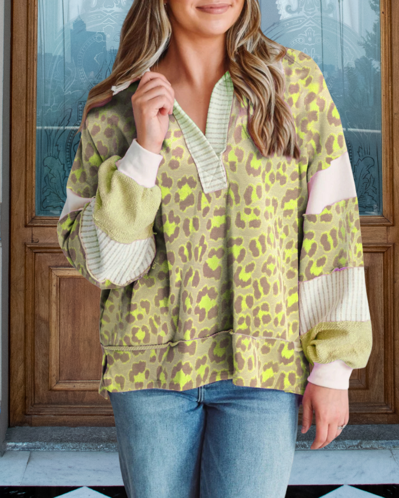 Leopard Stripe Trim Pullover