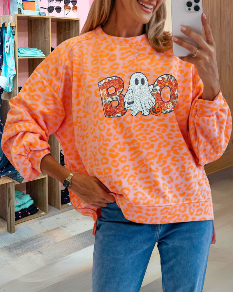 BOO Ghost Leopard Print Sweatshirt