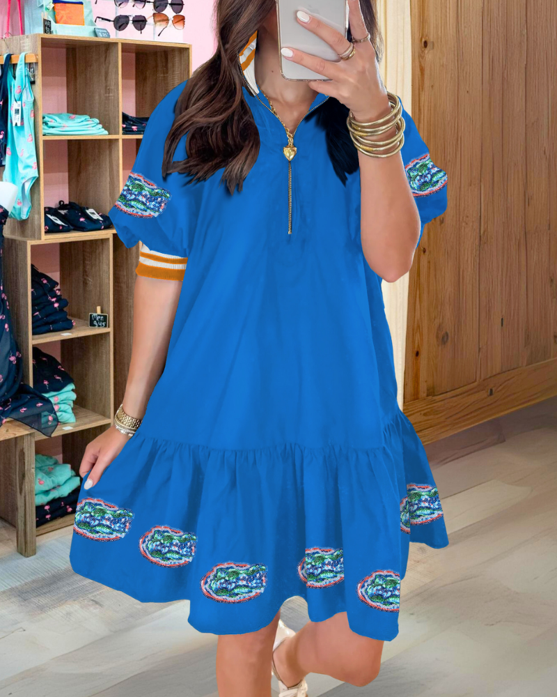 Alligator Sequin Half Zip Dress
