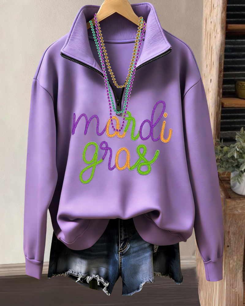 Mardi Gras Embroidered Half-Zip Sweatshirt