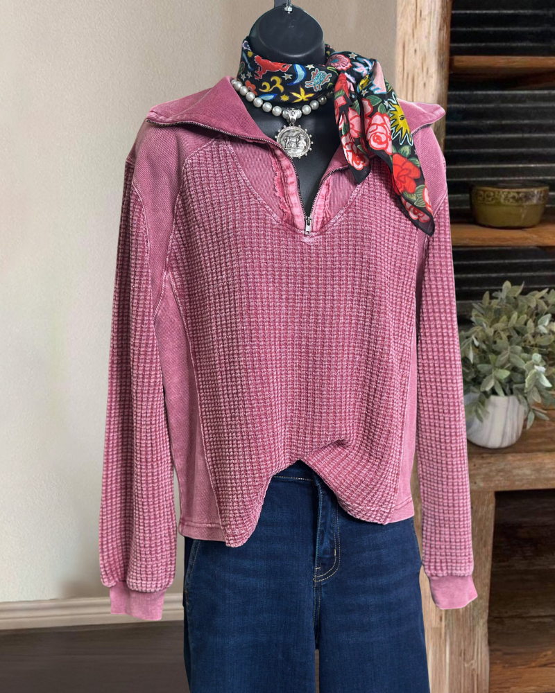 Minimalist Waffle Half-Zip Pullover