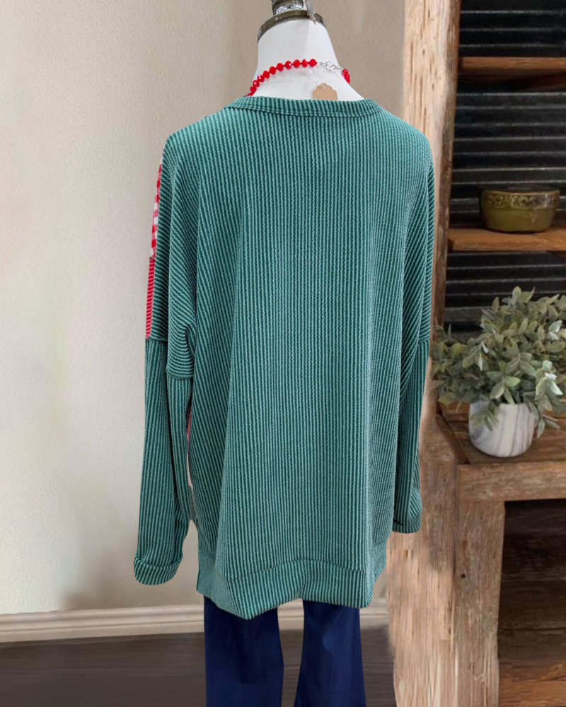 Plaid Ribbed Color-Block Top