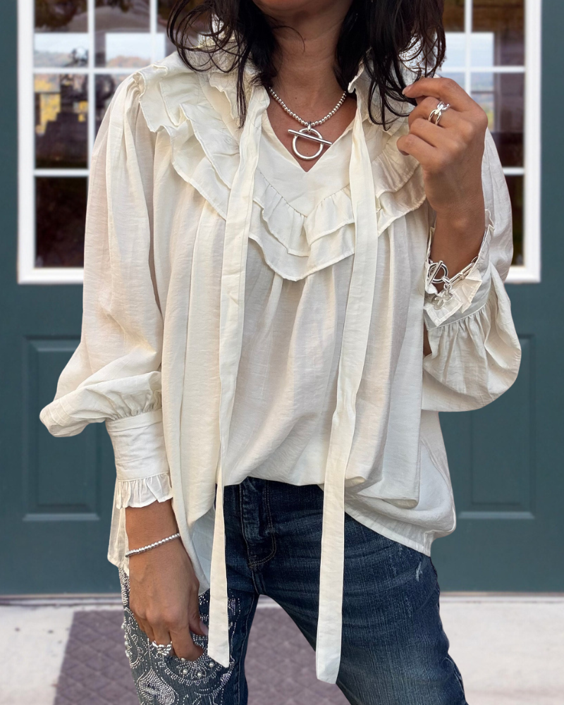 Casual Ruffled V-Neck Top