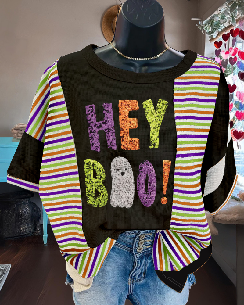 Fun Halloween Hey Boo Sequin Tee