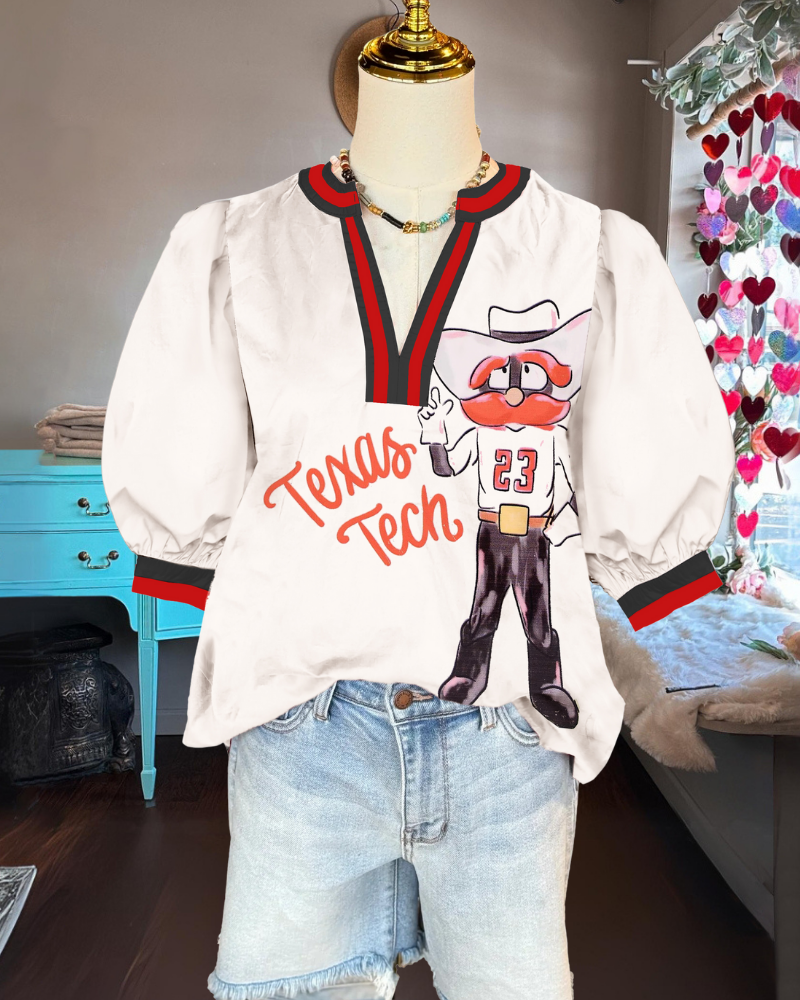 Texas Tech V-Neck Satin Top