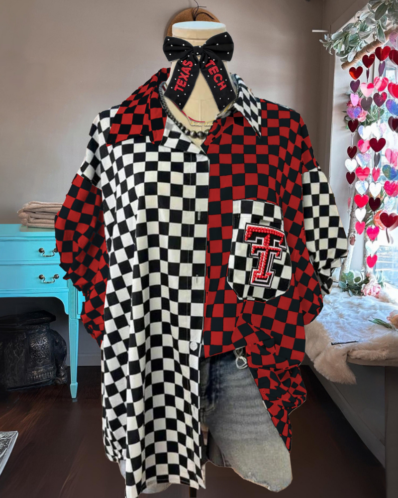 Texas Tech Beaded Contrast Check Shirt