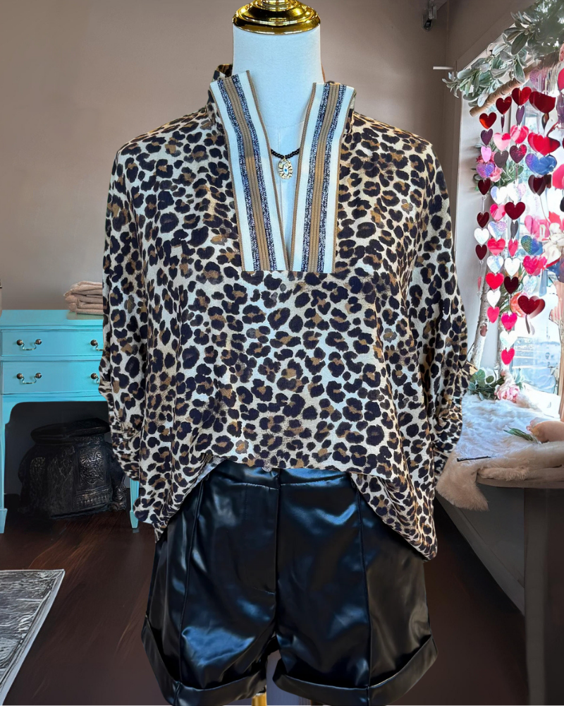 Edgy V-Stripe Leopard Top